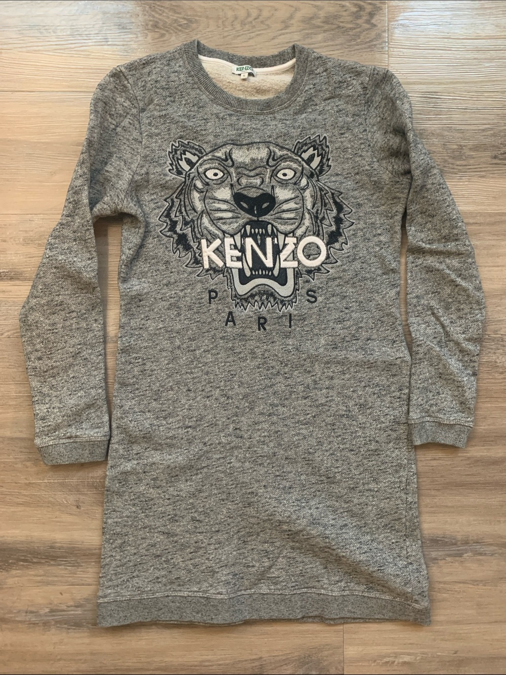Kenzo París Grey Embroidered Tiger Sweatshirt Dress Size S